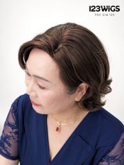 Tóc giả nguyên đầu trung niên - Xoăn ngắn - Nâu khói - MS1012