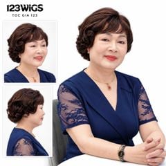 Tóc giả nguyên đầu trung niên - Xoăn ngắn - Nâu đỏ - MS1013