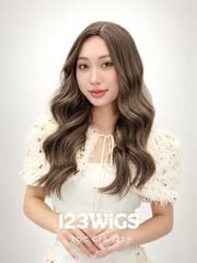 Tóc giả nguyên đầu - Sóng lơi dài - Mái xéo - Nâu lạnh - MS1001