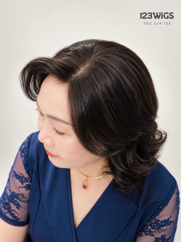 Tóc thật trung niên - Xoăn lọn ngang vai - MS1010