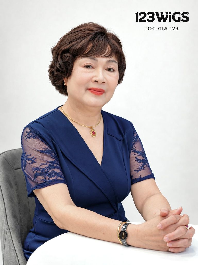 Tóc giả nguyên đầu trung niên - Xoăn ngắn - Nâu đỏ - MS1013