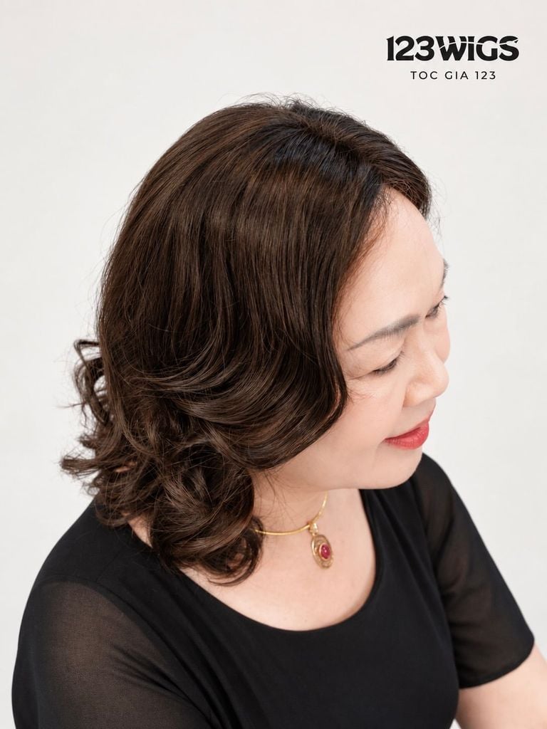 Mái phủ đỉnh tóc thật trung niên - Xoăn đuôi - MS1011