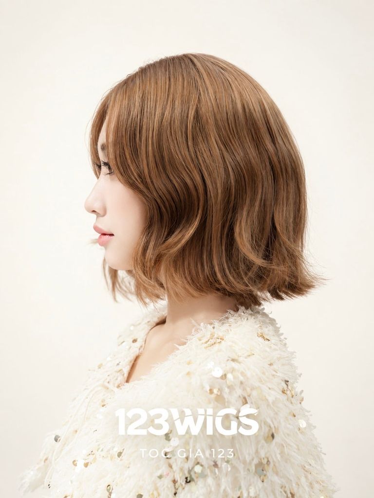 Tóc giả Lace U2 - Layer bob ngang vai - Mái bay - Nâu trà sữa - MS1005