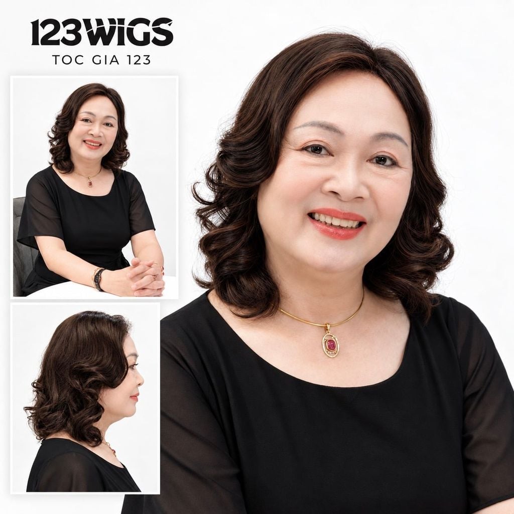 Mái phủ đỉnh tóc thật trung niên - Xoăn đuôi - MS1011