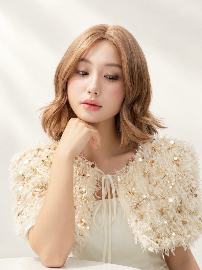 Tóc giả Lace U2 - Layer bob ngang vai - Mái bay - Nâu trà sữa - MS1005