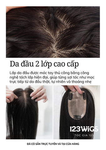 Mái da đầu 2 lớp TÓC THẬT che phủ đỉnh đầu, che hói bạc 11171