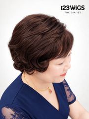 Tóc giả nguyên đầu trung niên - Xoăn ngắn - Nâu đỏ - MS1013