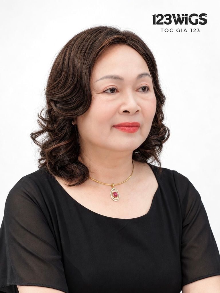 Mái phủ đỉnh tóc thật trung niên - Xoăn đuôi - MS1011