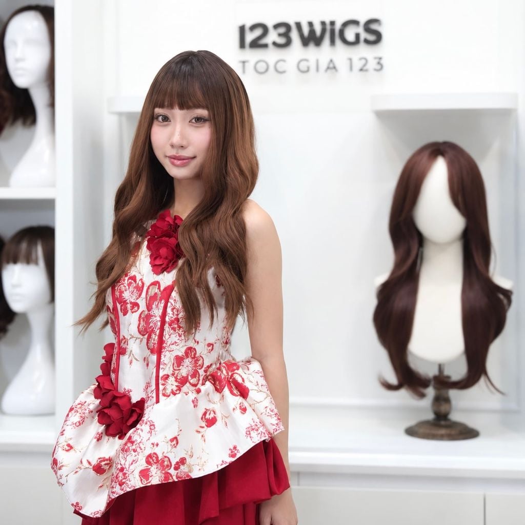 Tóc giả nguyên đầu - Xoăn gợn - Ombre nâu vàng - MS1009
