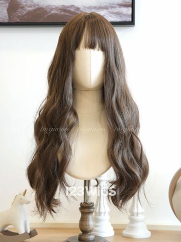 Bộ tóc giả nguyên đầu - Xoăn gợn sóng - Mái ngang - Màu nâu mocha 51253
