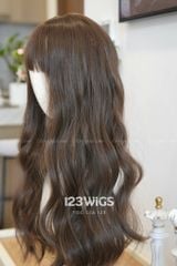 Tóc giả nguyên đầu - Xoăn gợn sóng - Mái ngang - Nâu mocha - 51253