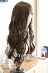 Tóc giả nguyên đầu - Xoăn gợn sóng - Mái ngang - Nâu mocha - 51253