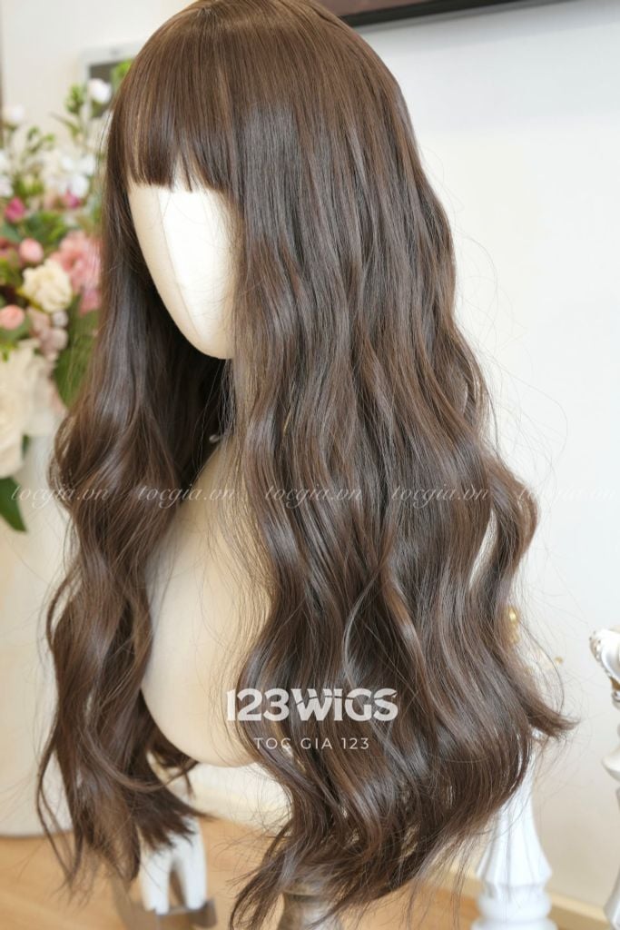 Tóc giả nguyên đầu - Xoăn gợn sóng - Mái ngang - Nâu mocha - 51253