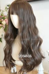 Tóc giả nguyên đầu - Xoăn gợn sóng - Mái ngang - Nâu mocha - 51253