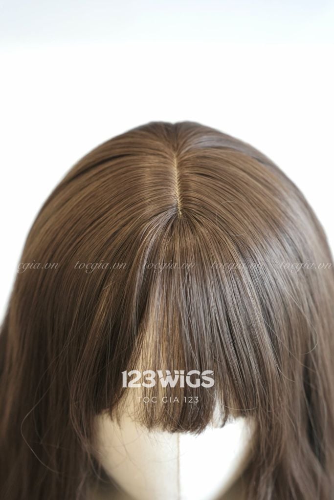 Tóc giả nguyên đầu - Xoăn gợn sóng - Mái ngang - Nâu mocha - 51253
