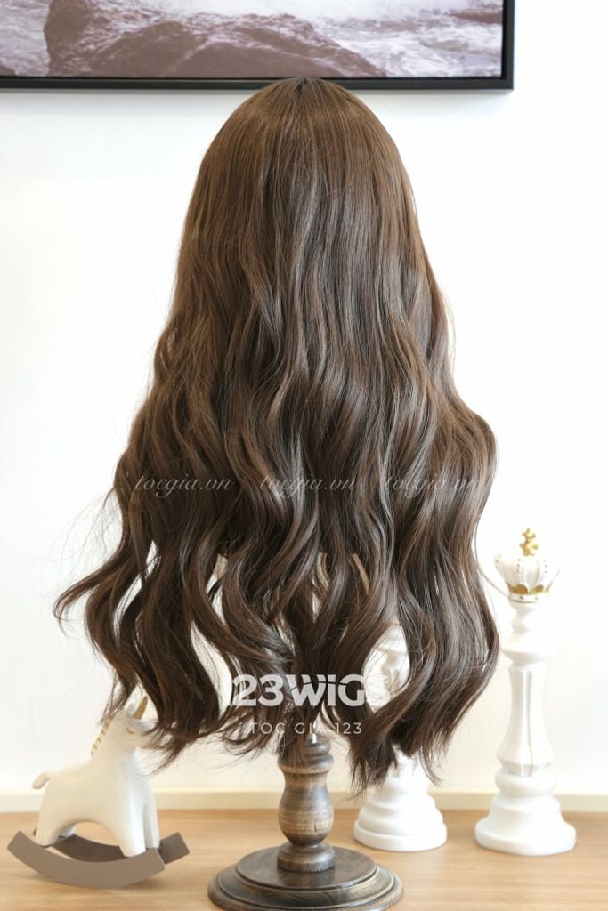 Tóc giả nguyên đầu - Xoăn gợn sóng - Mái ngang - Nâu mocha - 51253