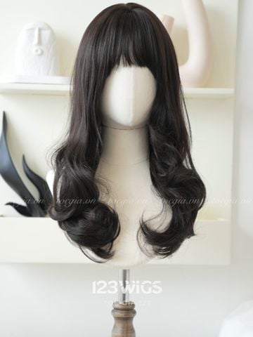 Bộ tóc giả nguyên đầu - Xoăn lọn đuôi - Mái ngang - Màu đen 41259