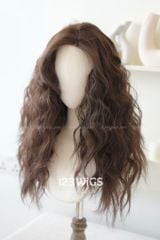 Tóc giả siêu da Lace - Xoăn rối phồng - Mái bay - Nâu hạt dẻ - 51260