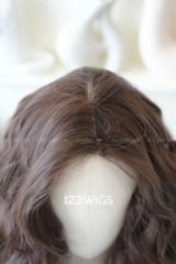 Tóc giả siêu da Lace - Xoăn rối phồng - Mái bay - Nâu hạt dẻ - 51260