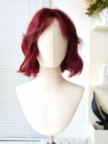 Bộ tóc giả nguyên đầu - Ngắn bob xoăn lơi - Mái xéo - Màu đỏ ruby 31264