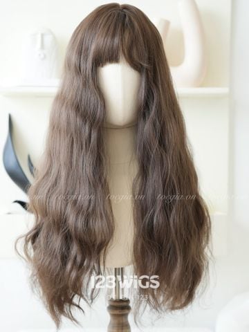 Bộ tóc giả nguyên đầu - Dài sóng lơi Retro - Mái ngang - Màu nâu mocha 61266