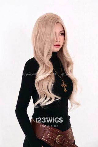 Bộ tóc giả nguyên đầu lưới Da LACE U2 - Dài ngang lưng - Xoăn lơi - Màu vàng be 51182