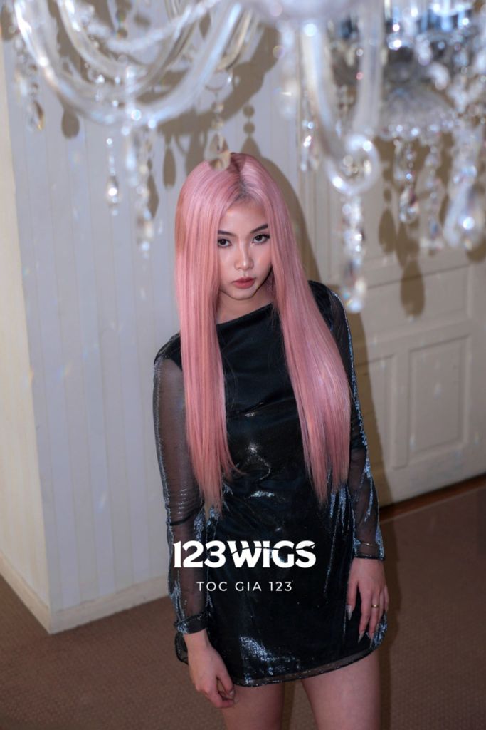 Bộ tóc giả nguyên đầu siêu da lưới Lace mái bay - Dài ngang lưng - Thẳng tự nhiên - Màu Hồng Khói - SL1012