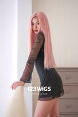 Bộ tóc giả nguyên đầu siêu da lưới Lace mái bay - Dài ngang lưng - Thẳng tự nhiên - Màu Hồng Khói - SL1012