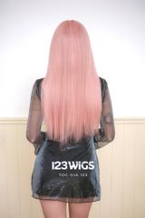 Bộ tóc giả nguyên đầu siêu da lưới Lace mái bay - Dài ngang lưng - Thẳng tự nhiên - Màu Hồng Khói - SL1012
