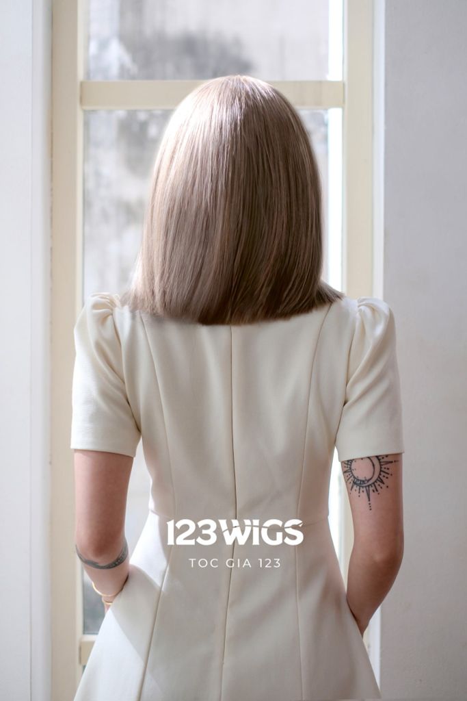 Tóc giả nguyên đầu siêu da lưới Lace - Ngang thẳng chạm vai - Màu trà sữa SL1040