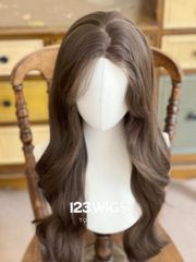Tóc siêu da Lace 2 mái - Xoăn sóng - Dài ngang eo - Nâu Lạnh SL1041