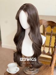 Tóc siêu da Lace 2 mái - Xoăn sóng - Dài ngang eo - Nâu Lạnh SL1041