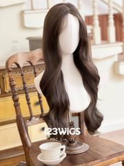 Tóc siêu da Lace 2 mái - Xoăn sóng - Dài ngang eo - Nâu Lạnh SL1041