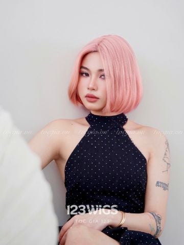 Tóc bob ngắn siêu da LACE - Hai mái dài - Hồng pastel 31239