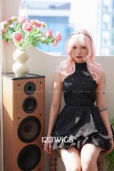 Tóc giả nguyên đầu - Layer xoăn gợn - Mái ngang thưa - Màu hồng pastel 41236