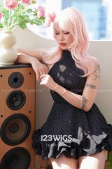 Tóc giả nguyên đầu - Layer xoăn gợn - Mái ngang thưa - Màu hồng pastel 41236