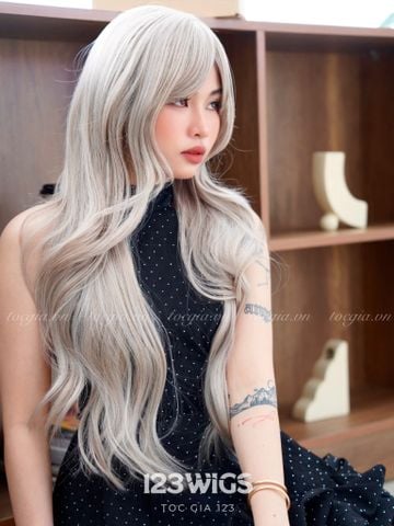 Bộ tóc giả nguyên đầu - Layer xoăn gợn - Mái xéo - Màu xám khói 61241