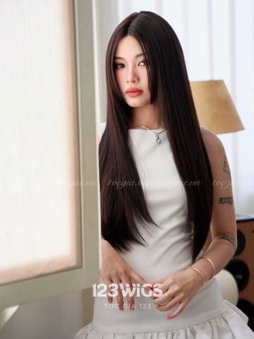 Tóc dài thẳng siêu da LACE - Hai mái dài - Nâu socola 51246