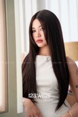 Tóc giả siêu da Lace - Dài thẳng - 2 mái dài - Nâu đen - 51246