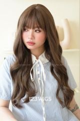 Tóc giả nguyên đầu - Xoăn gợn sóng - Mái ngang - Nâu mocha - 51253