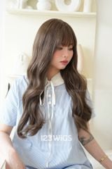 Tóc giả nguyên đầu - Xoăn gợn sóng - Mái ngang - Nâu mocha - 51253