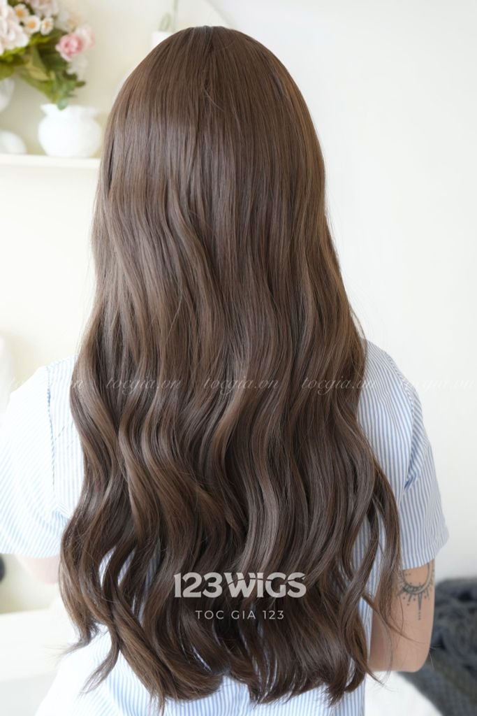 Tóc giả nguyên đầu - Xoăn gợn sóng - Mái ngang - Nâu mocha - 51253