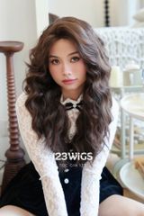 Tóc giả siêu da Lace - Xoăn rối phồng - Mái bay - Nâu hạt dẻ - 51260