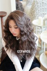 Tóc giả siêu da Lace - Xoăn rối phồng - Mái bay - Nâu hạt dẻ - 51260