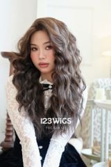 Tóc giả siêu da Lace - Xoăn rối phồng - Mái bay - Nâu hạt dẻ - 51260