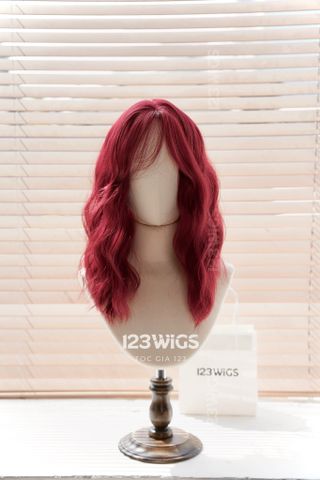 Bộ tóc giả nguyên đầu xoăn sóng ngang vai - Mái layer - Màu đỏ ánh tím - 41208