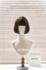 Bộ tóc giả nguyên đầu tơ cao cấp ngắn bob - Mái ngang - Màu nâu đen - 21207