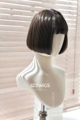 Bộ tóc giả nguyên đầu tơ cao cấp ngắn bob - Mái ngang - Màu nâu đen - 21207