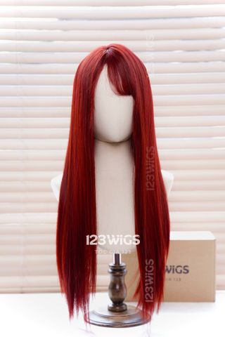 Bộ tóc giả nguyên đầu thẳng suông dài - Mái xéo - Màu đỏ rượu - 61205