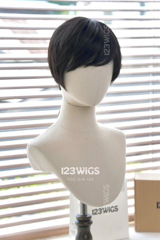 Bộ tóc giả nguyên đầu tơ cao cấp tém ngắn pixie nam nữ - Màu đen - 21202